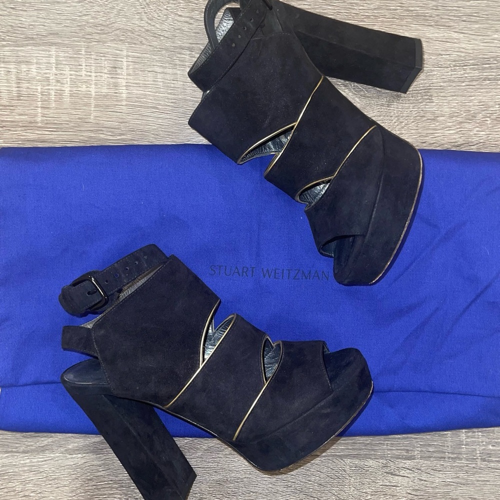 Stuart Weitzman Suede Slits Platform Sandal